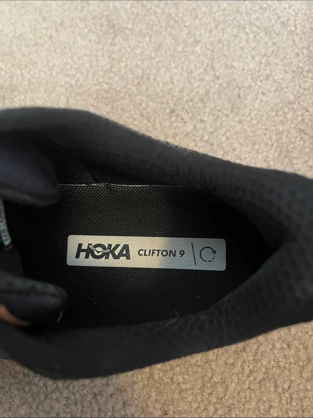 Hoka Clifton 9 Black Running Shoes with Rose Gold Logo Accents - Picture 5 of 6